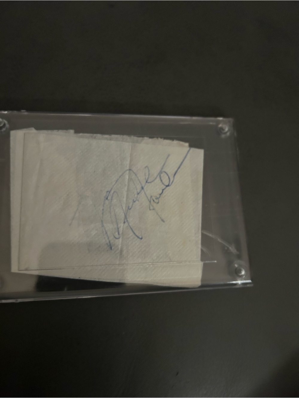 Autographed Napkin Display - Blue Ink Signature